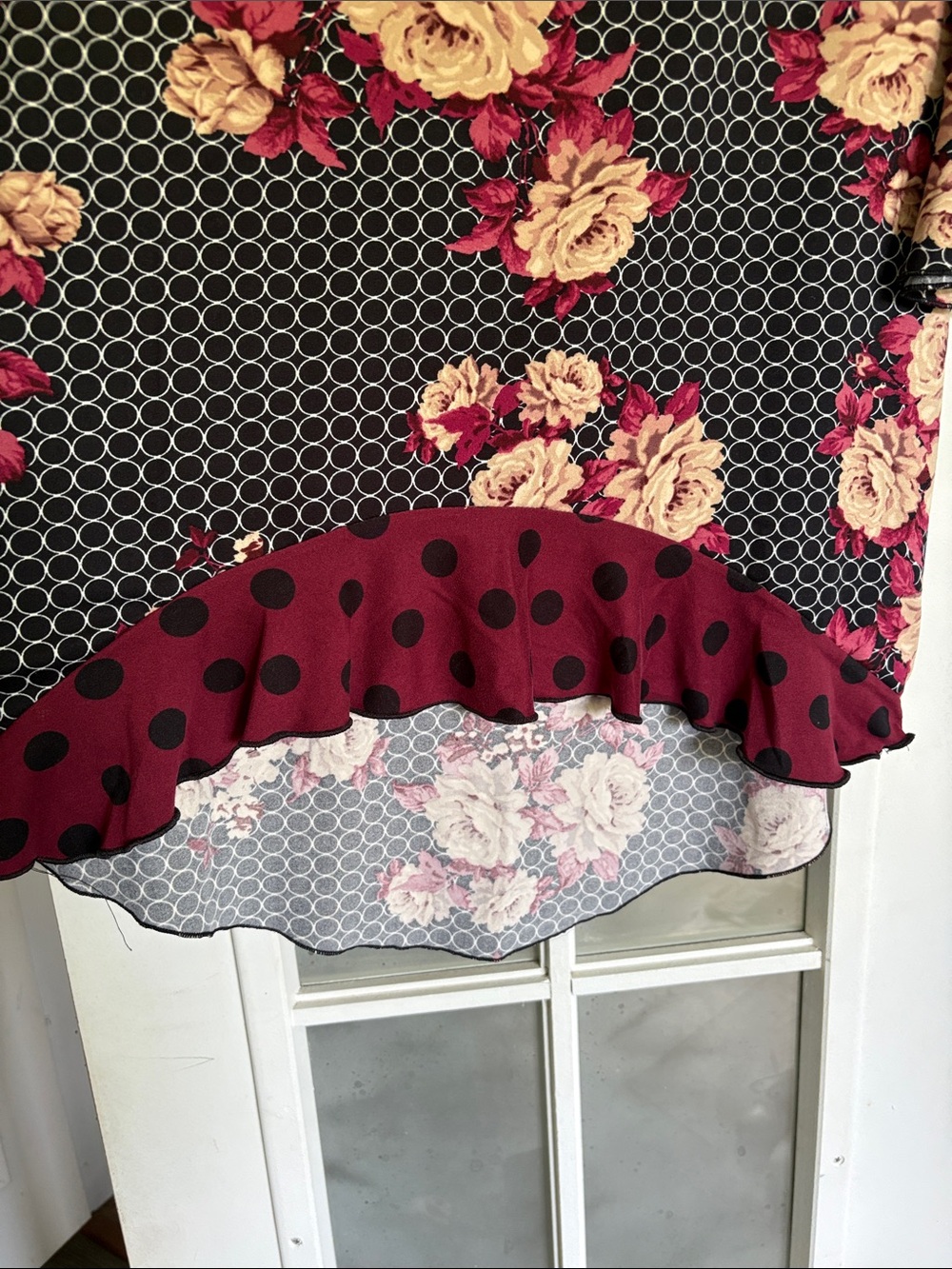Floral & Polka Dot Ruffle Tunic - Burgundy, Black, Cream - Picture 4 of 6